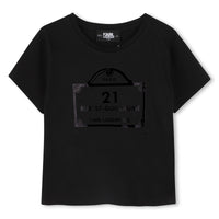 Thumbnail for KARL LAGERFELD Playera para niña, negra print al tono al frante