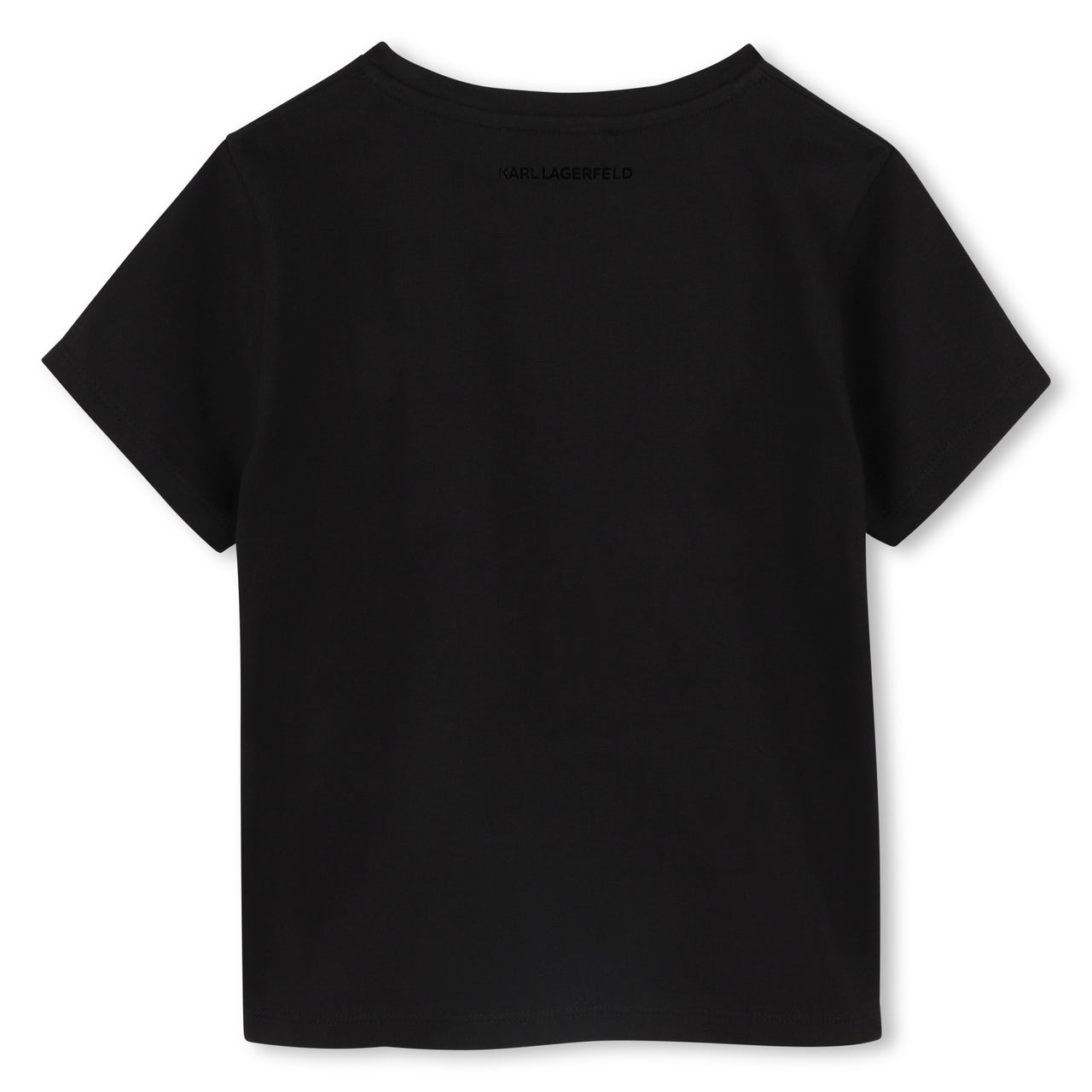 KARL LAGERFELD Playera para niña, negra print al tono al frante