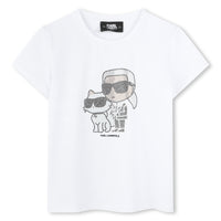 Thumbnail for KARL LAGERFELD Playera para niña, blanca print Karl y choupette pedreria