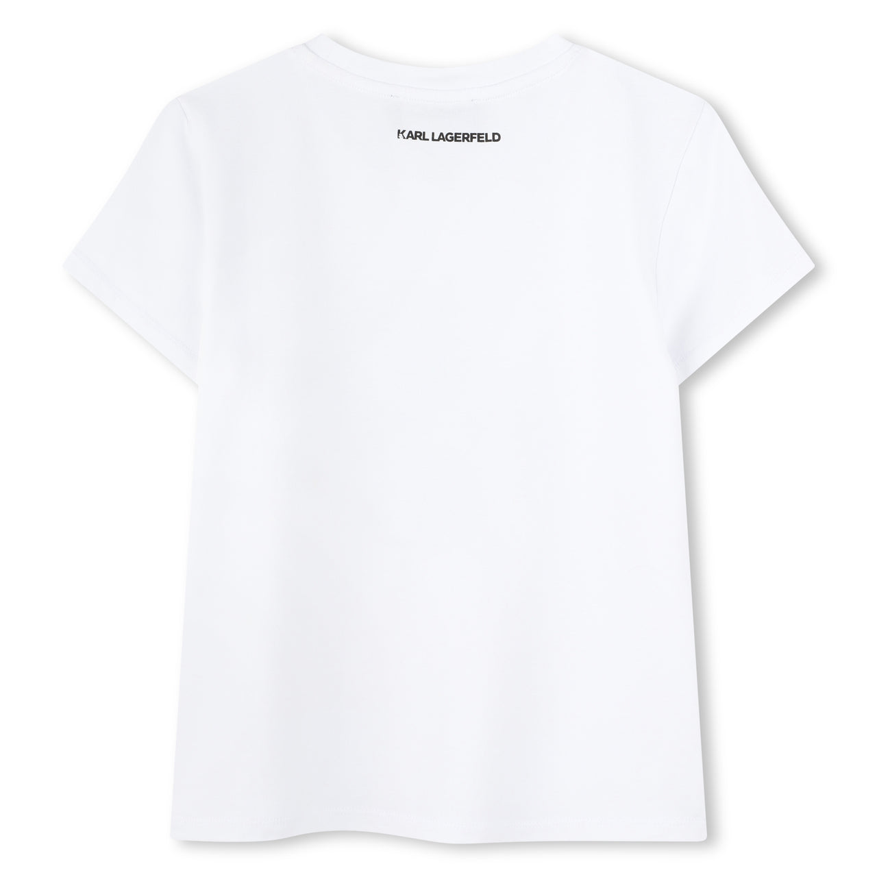 KARL LAGERFELD Playera para niña, blanca print Karl y choupette pedreria
