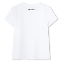 Thumbnail for KARL LAGERFELD Playera para niña, blanca print Karl y choupette pedreria