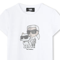 Thumbnail for KARL LAGERFELD Playera para niña, blanca print Karl y choupette pedreria