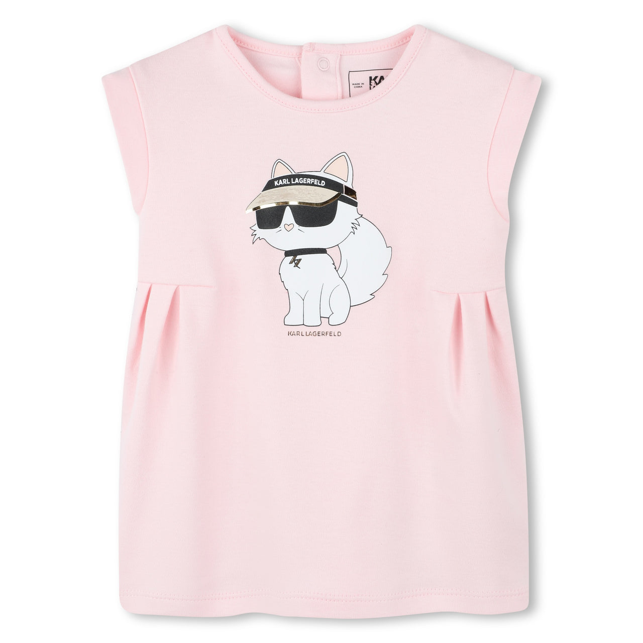 KARL LAGERFELD Vestido para bebe rosa, print choupette al frente