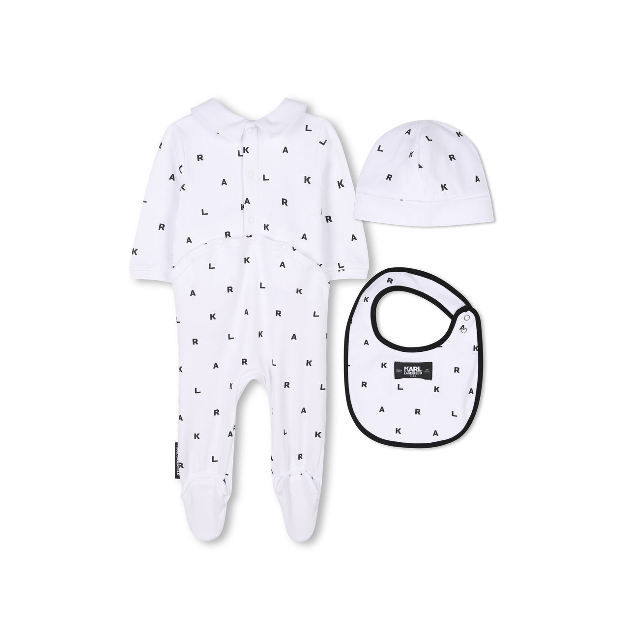 KARL LAGERFELD mameluco para bebe, con gorro y babero, set