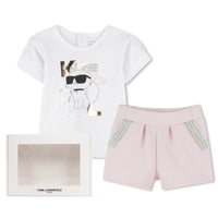 Thumbnail for KARL LAGERFELD Playera con short para bebe niña rosa y blanco