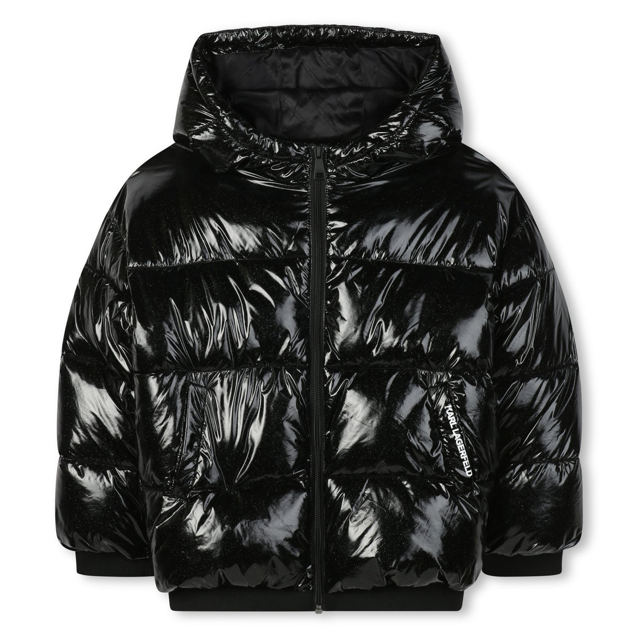 KARL LAGERFELD Chamarra unisex para niño y teen negro brillante