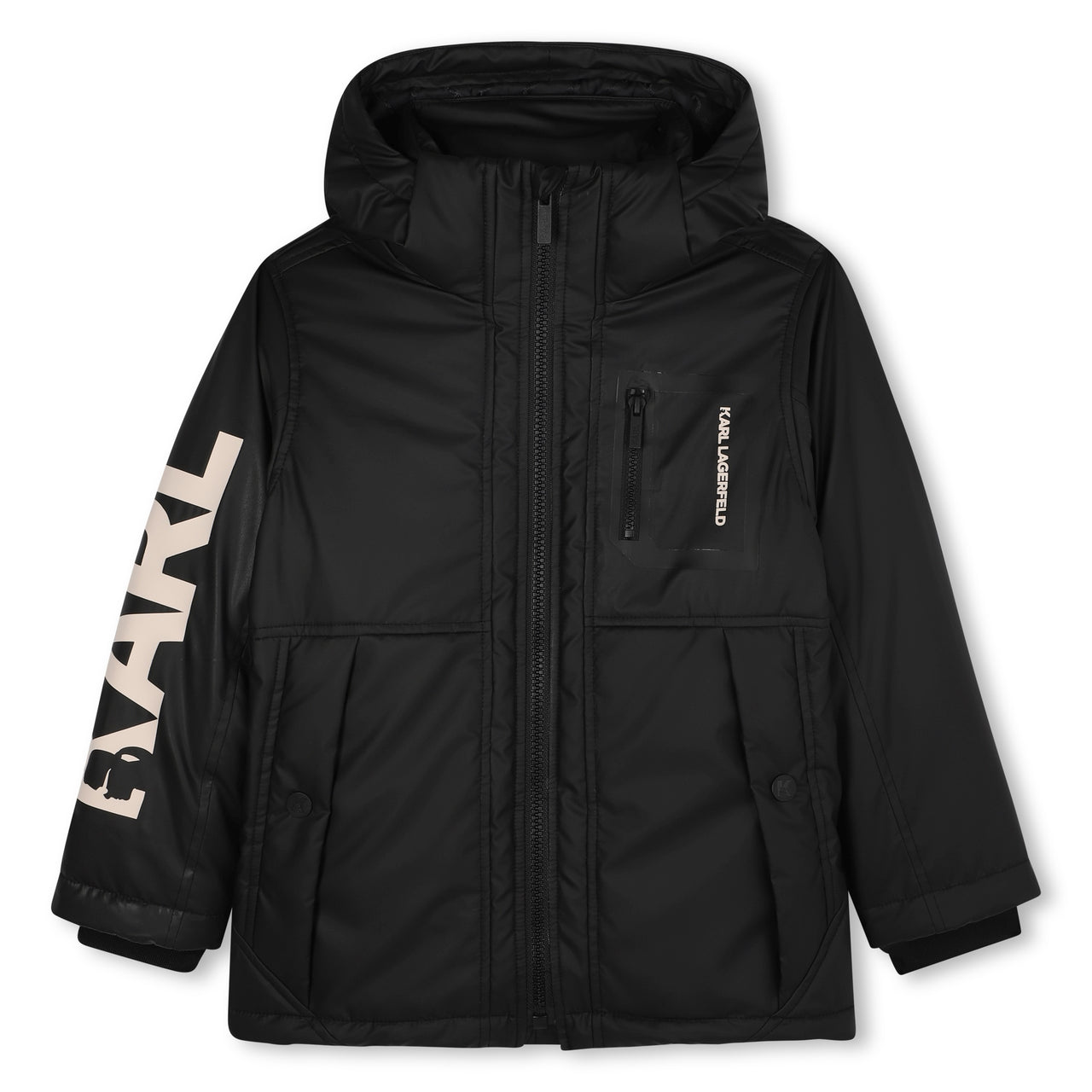 KARL LAGERFELD Chamarra parka unisex para niño y teen negra