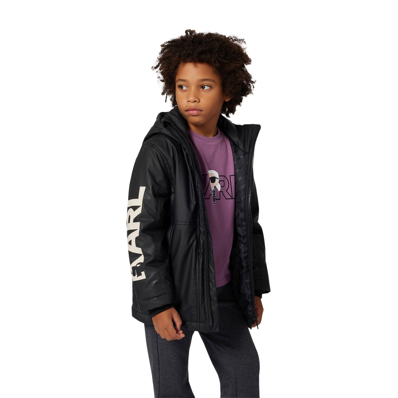 KARL LAGERFELD Chamarra parka unisex para niño y teen negra