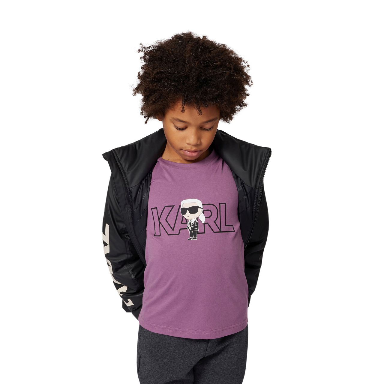 KARL LAGERFELD Chamarra parka unisex para niño y teen negra