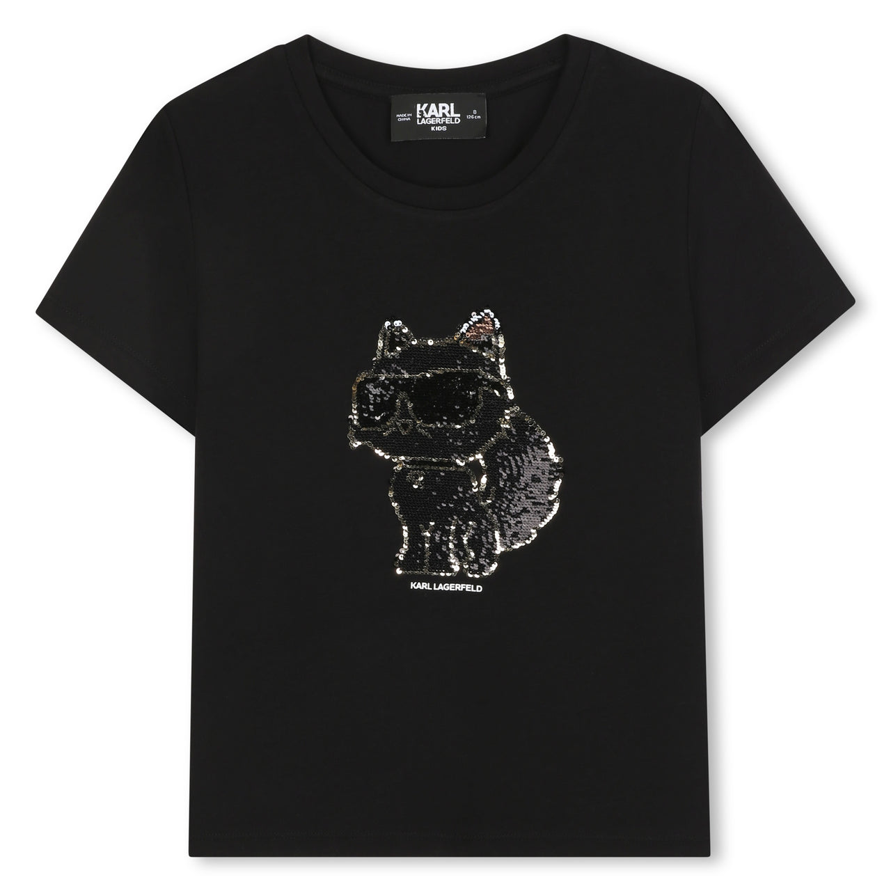 KARL LAGERFELD Playera para niña negra choupette lentejuelas