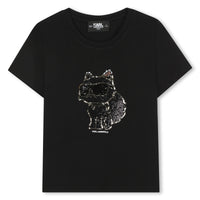 Thumbnail for KARL LAGERFELD Playera para niña negra choupette lentejuelas