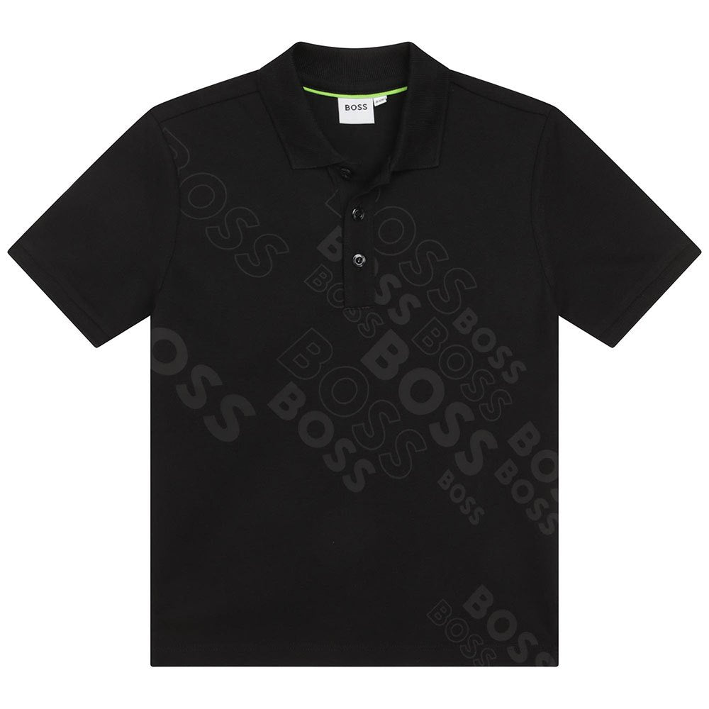 Playera Polo BOSS negra para niños y adolescentes