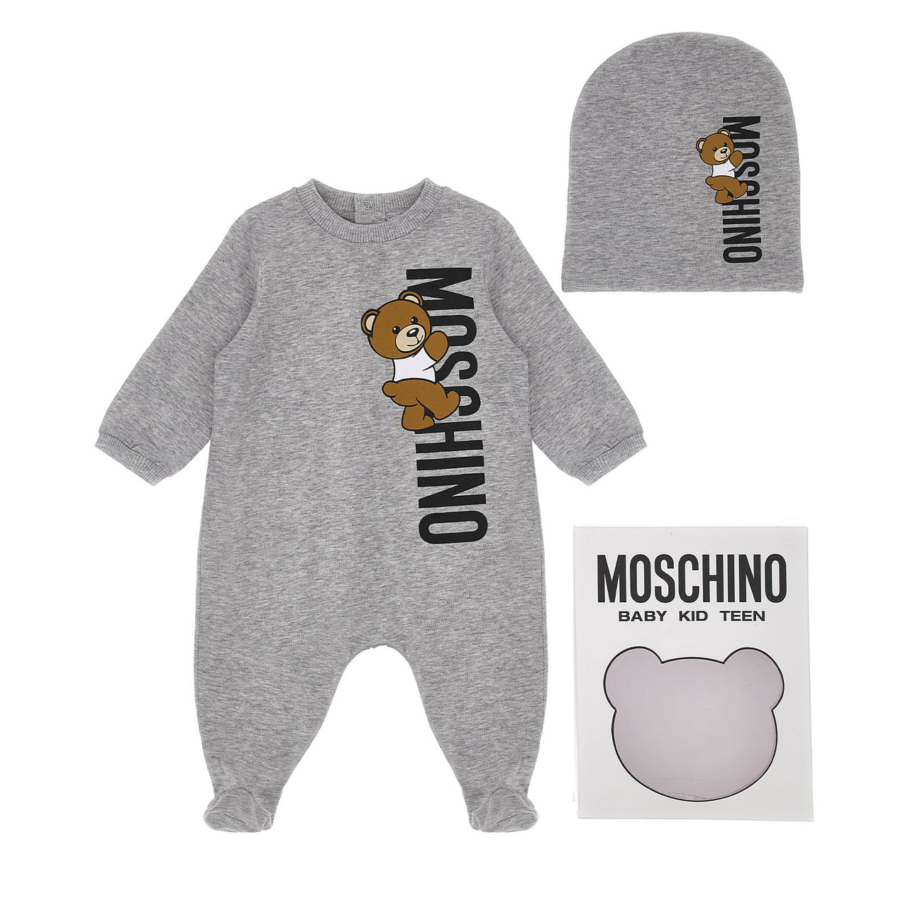 Set de mameluco y gorro y babero MOSCHINO para bebés unisex