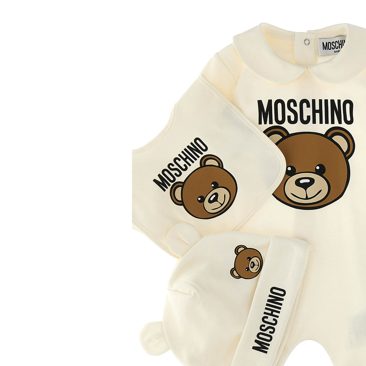 Set de mameluco, gorro y babero MOSCHINO para bebés